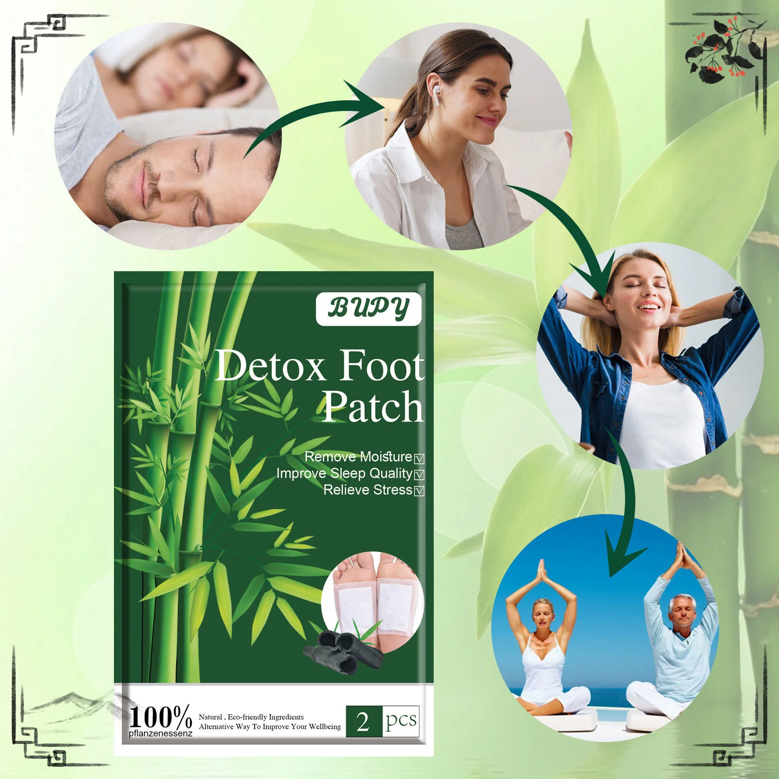 

Травяной пластырь для ног с бамбуковым углем BUPY снимает усталость, уход за сном, пластырь для ног из натурального бамбукового угля