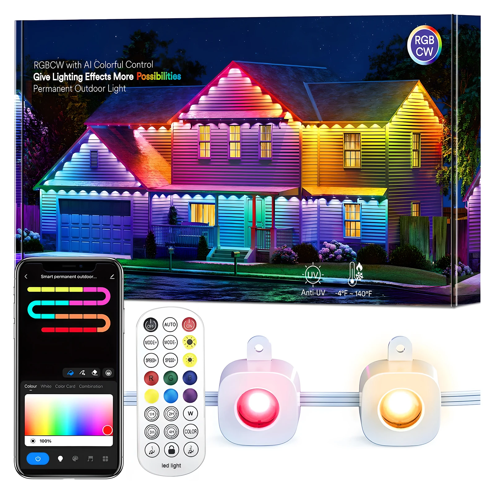 Permanent Outdoor Lights for House Smart Outside Lights with Scene Modes IP65 Waterproof Eaves Lights for Christmas All Holiday