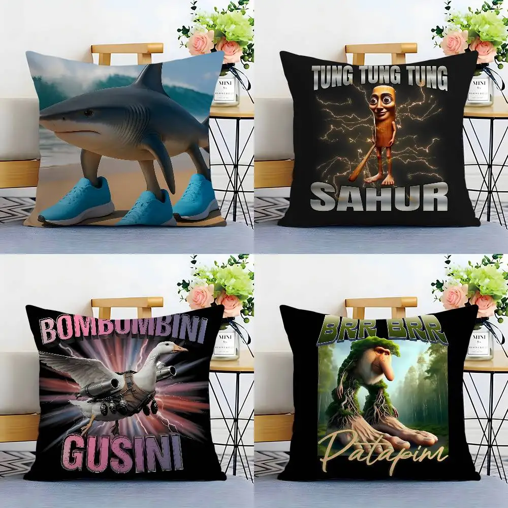 Taie d'oreiller italienne Brain Rot Meme Tralalero Tralala, housse de coussin courte en peluche Double face pour salle d'impression HD, pour la maison et le bureau