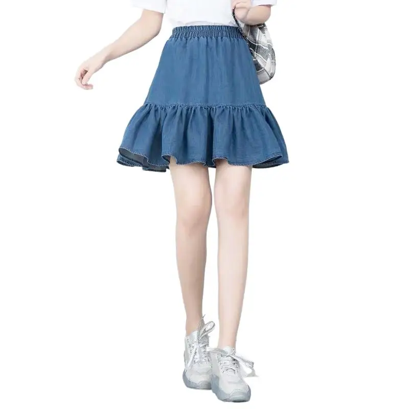 Summer high waist ball pleated skirts Harajuku Denim Skirts  Ruffled student jeans skirt  tutu skirt women  юбка шорты школьная