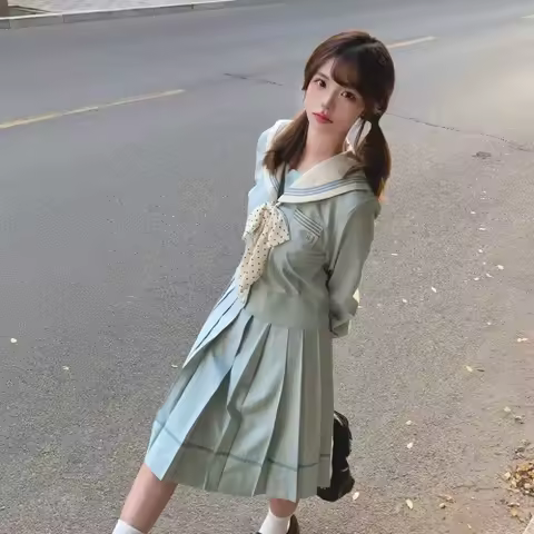 Japanese Schoolgirls Sailor Top Tie Pleated Skirt Outfit Women School Uniform Dress Cosplay Costume Japan Anime Girl Lady Lolita