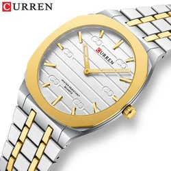 CURREN Casual Simple Watch Two-tone Stainless Steel Strap Creative Design Thin Dial Quartz Wristwatches Waterproof Clock