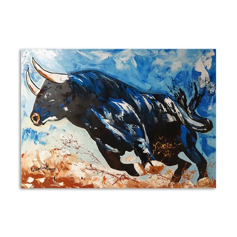 Póster en lienzo de corrida de torero, pintura al óleo clásica de torero español, arte de pared de toro negro salvaje para impresiones de decoraciones para el hogar