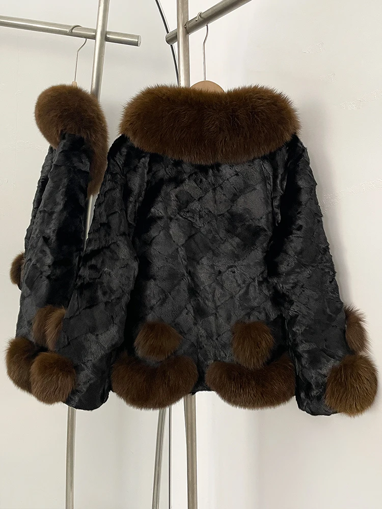 Новинка 2025 года, зимняя утепленная теплая одежда, женская короткая куртка с воротником из натурального лисьего меха, женская роскошная куртка из натурального норкового меха, верхняя одежда