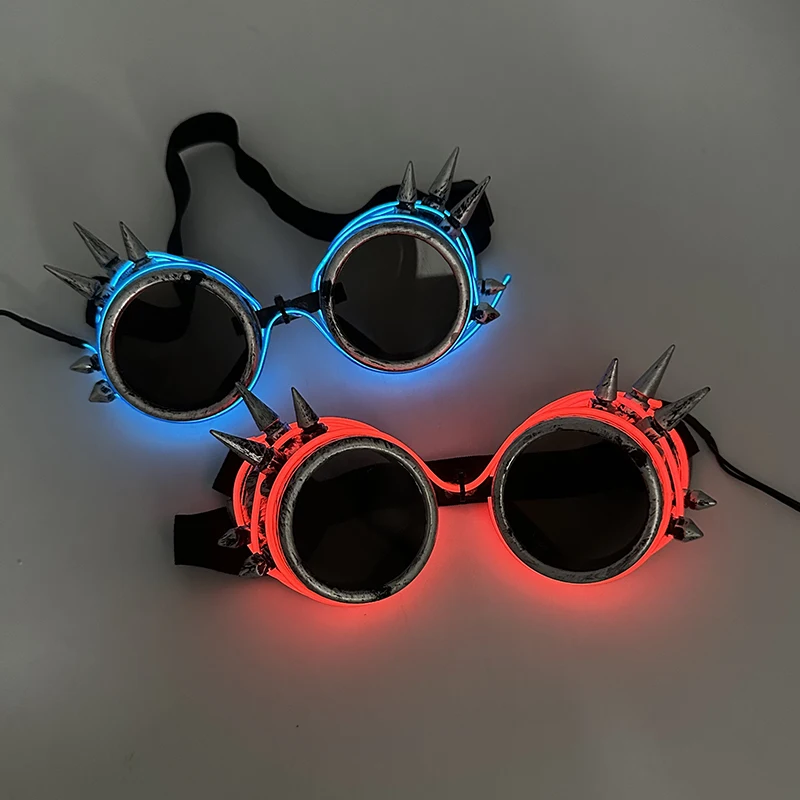 Fluorescent Glowing Steampunk Glasses LED Gothic Glasses Light In The Dark Halloween Party Supplies Glasses With Nail Costume