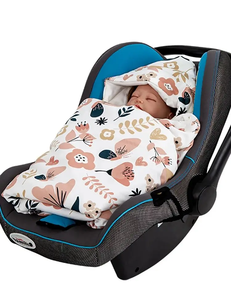 0–3 Monate Neugeborene Babydecke im Kinderautositz, weiche Baumwolle, Wickeltuch mit winddichter Kapuze, warm für Reisen im Freien