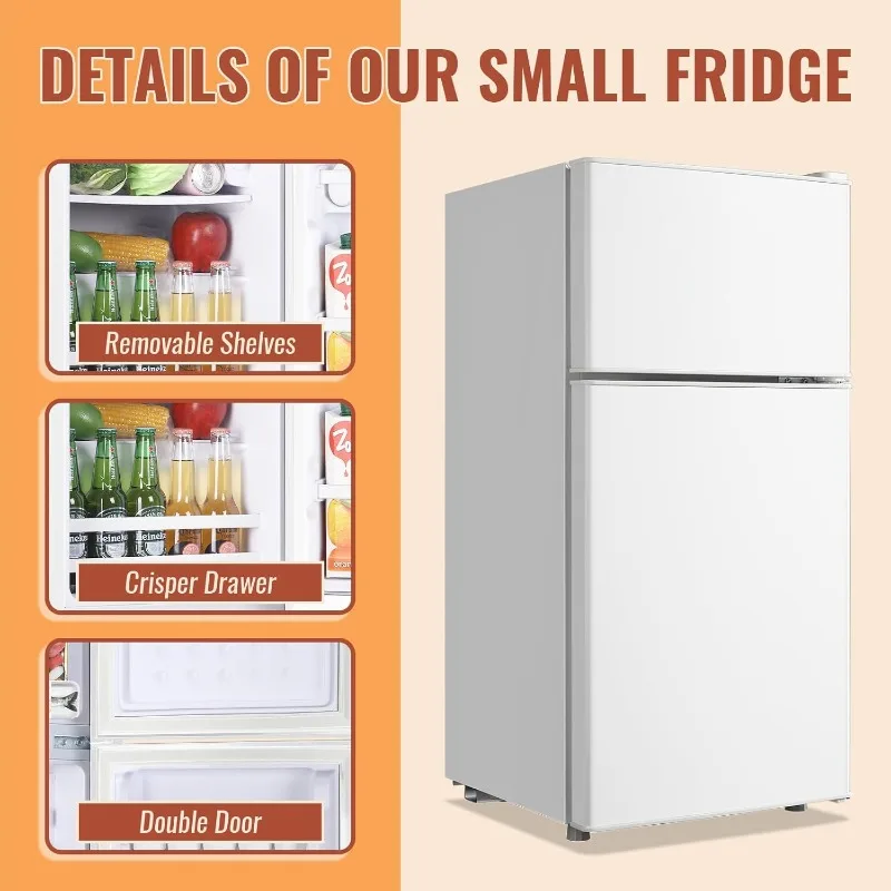 ثلاجة صغيرة بطول 2.4 قدم مكعب مع أبواب مزدوجة وفريزر منفصل و7 تحكم في درجة الحرارة قابل للتعديل