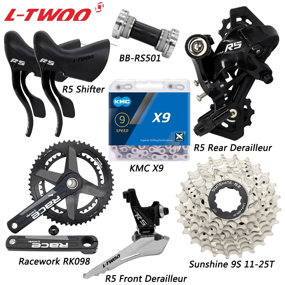 LTWOO R5 2X9 Speed Derailleur Kit for Road Bike Racework Crankset RS501 Bottom KMC X9 Chain Sunshine Cassette Bicycle Parts