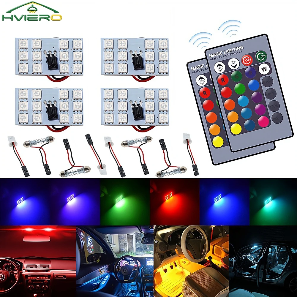 

4 шт. T10 RGB 5050 12-36SMD автомобильный светодиодный пульт дистанционного управления, номерная панель, внутренняя купольная гирлянда для автоматического чтения, адаптер BA9S, светильник багажника, 12 В