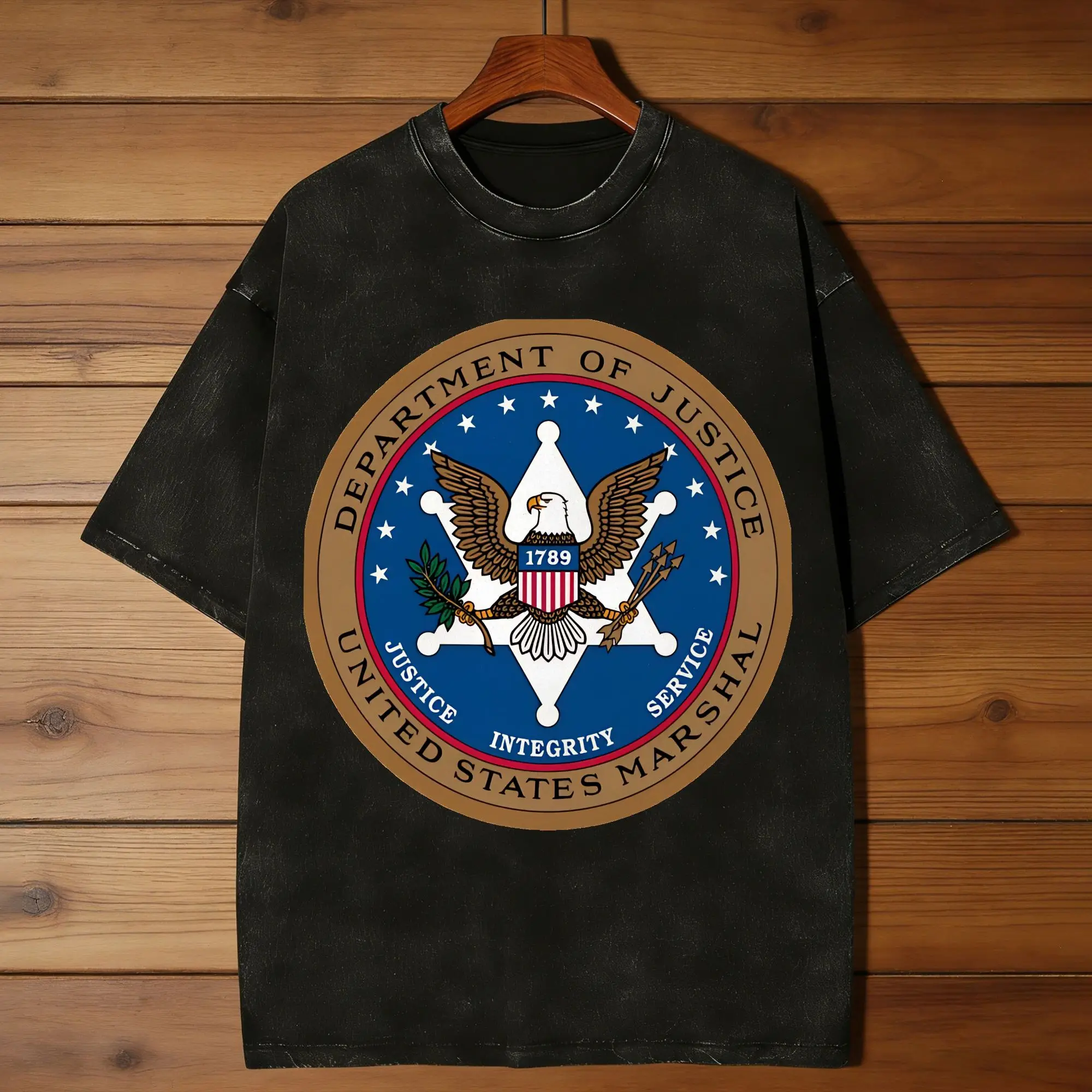 POLICE US MARSHAL UNITED STATES MILITARY SPECIAL FORCE DEPARTMENT Washed T-Shirt Men O Neck Popular Tees Print Big Size Clothes