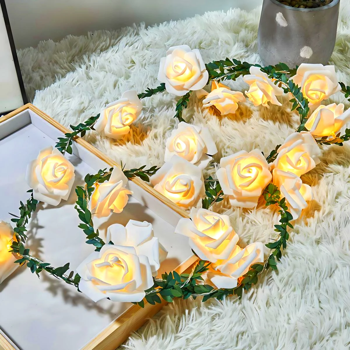 Kerstversiering 10/20 Led Rose Lichtslingers Kunstmatige klimopslinger Batterij-aangedreven Rose Nachtlampje Bruiloft Valentijnsdag Feestslinger Decoratie