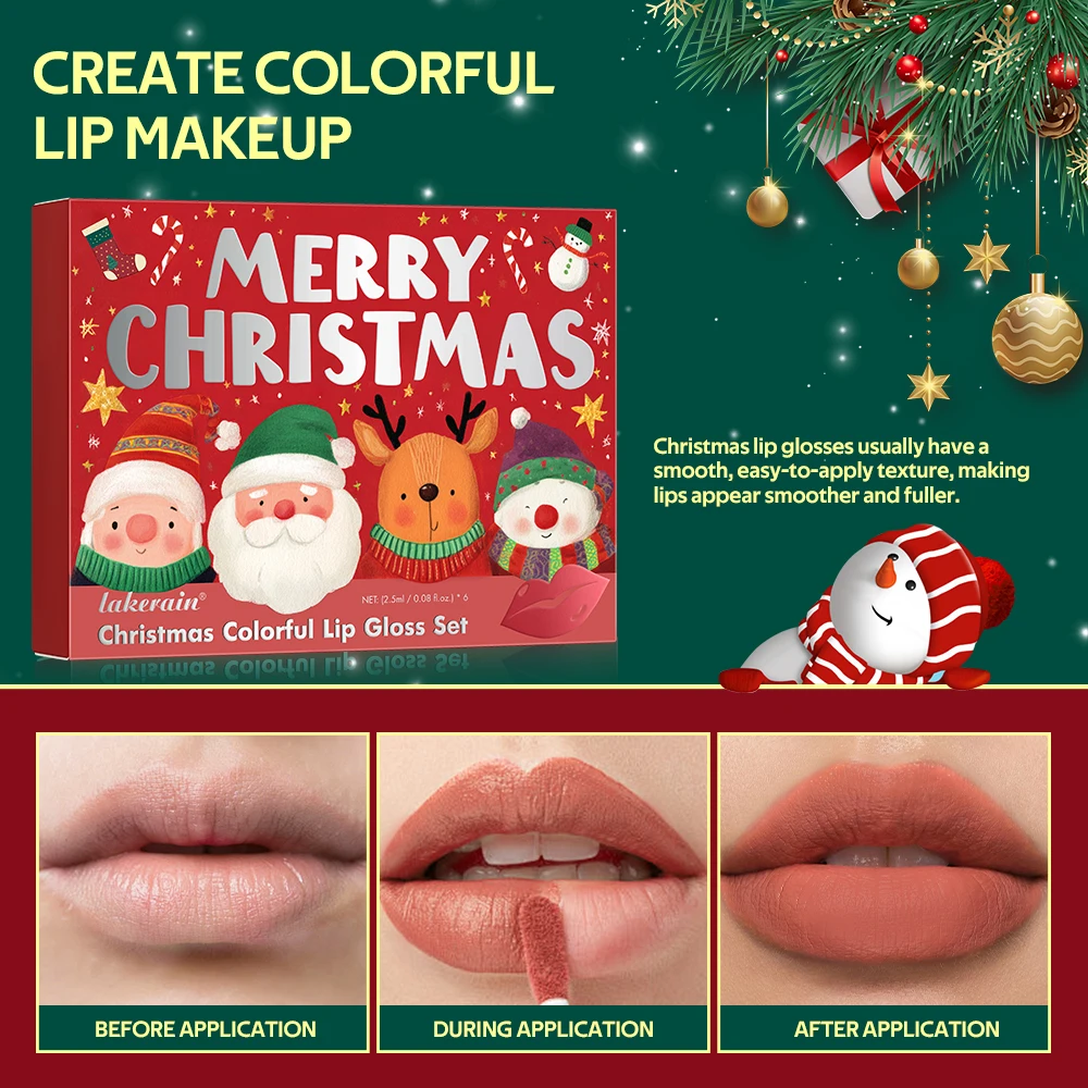 Lakerain Weihnachts-Lipgloss-Set, wasserfest, tragbar, Reiseset, langlebig, feuchtigkeitsspendend, ideales Thanksgiving-Weihnachtsgeschenk