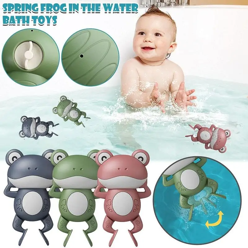 Baby Cute Animal Swimming Frog Shower Clockwork Toys When Baby Bath in Bathroom Baby Water Toy for Kids Clockwork Bath Toys Gift