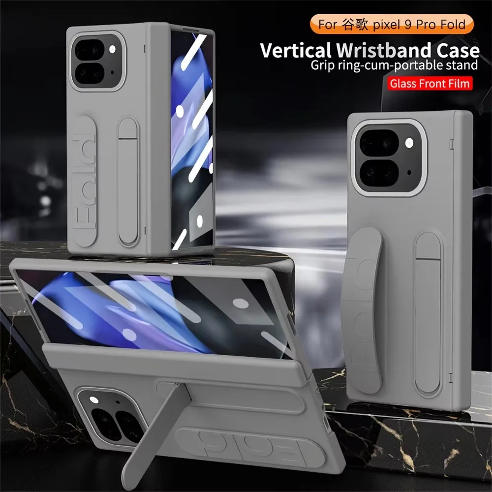 

Wristband Bracket Phone Case For Google Pixel 9 Pro Fold Front Protection Film PC Hard Shell Protection Hinge Back Cover