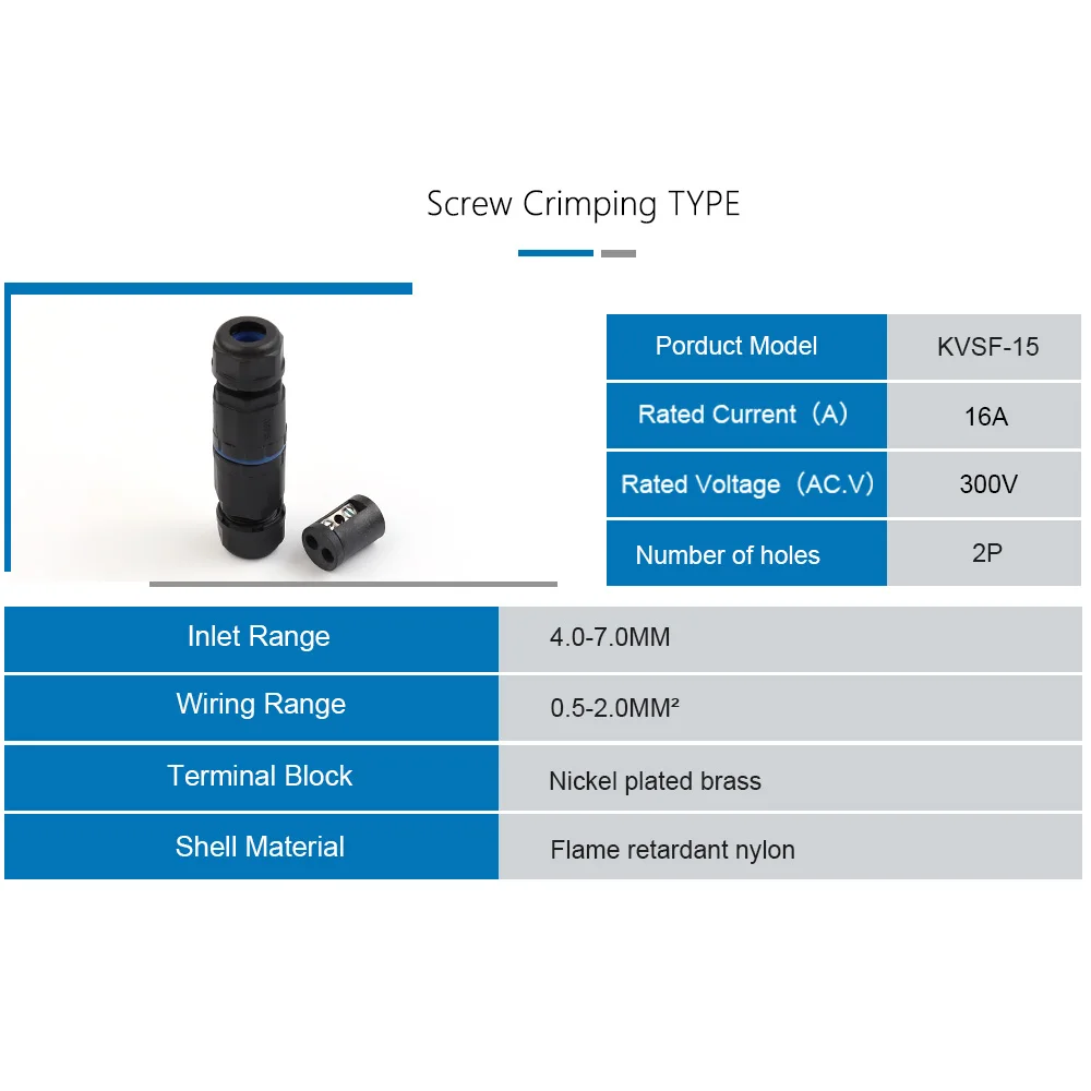 IP68 Waterproof Cable Connector Quick Connection KVSF-15 2 in 2 out 2/3/4/5 Pin Electrical Terminal Adapter Wire Connector