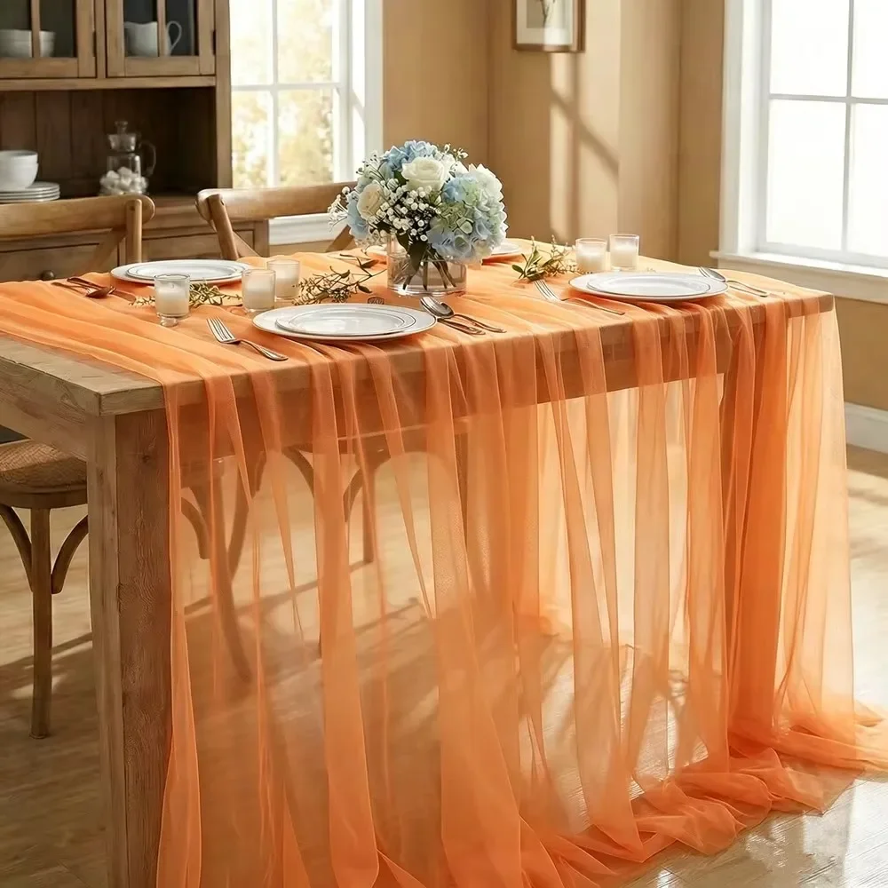 1.35MX10M Tulle Table Runner Rustic Sheer Mesh Dining Table Decoration For Wedding Birthday Baby Shower Holiday Party Home Decor