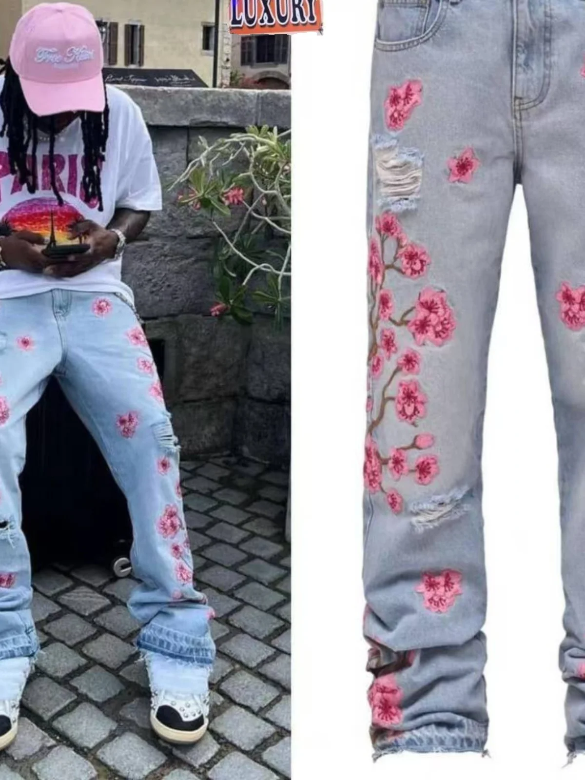 

Мужские джинсы с вышивкой, прямые, повседневные, спортивного кроя, для молодежи, на все сезоны, из денима