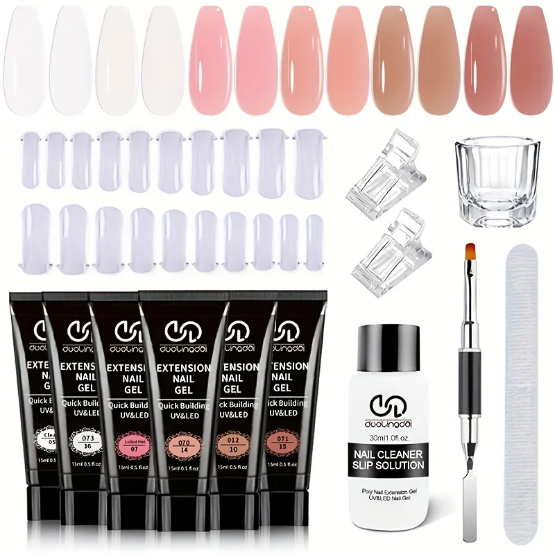 

Набор для наращивания ногтей полигелем, 6 цветов: гель-желе, молочно-белый, розовый, нюдовый. Полный комплект инструментов для начинающих. Решения для утолщения ногтей. DIY.