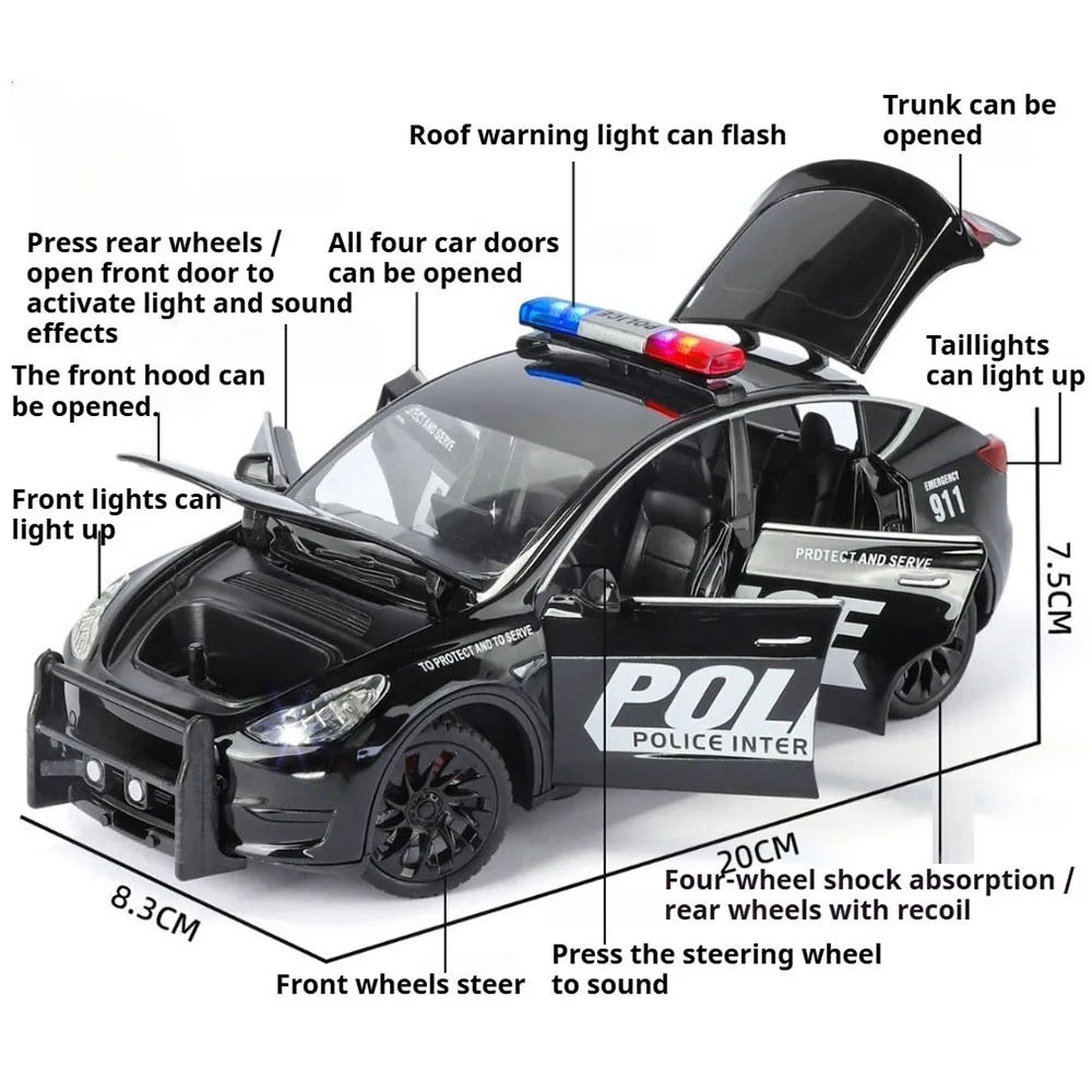 1:24 MODEL Y Prado LC250 Police Car Model Toy Sound Light Public Security 911 Emergency Vehicle Models Birthday Gift for Boys view 2