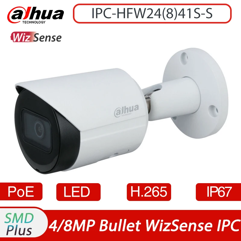 

Dahua 4MP IPC-HFW2441S-S 8MP IPC-HFW2841S-S Bullet IP Camera Outdoor PoE Security Protection Camera IP67 Built in Mic Metal Body