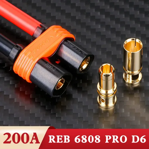 REB 6808 PRO D6 200A enchufe chapado en oro 6mm conector de batería de litio para vehículo eléctrico hembra No requiere soldadura toma de Banana