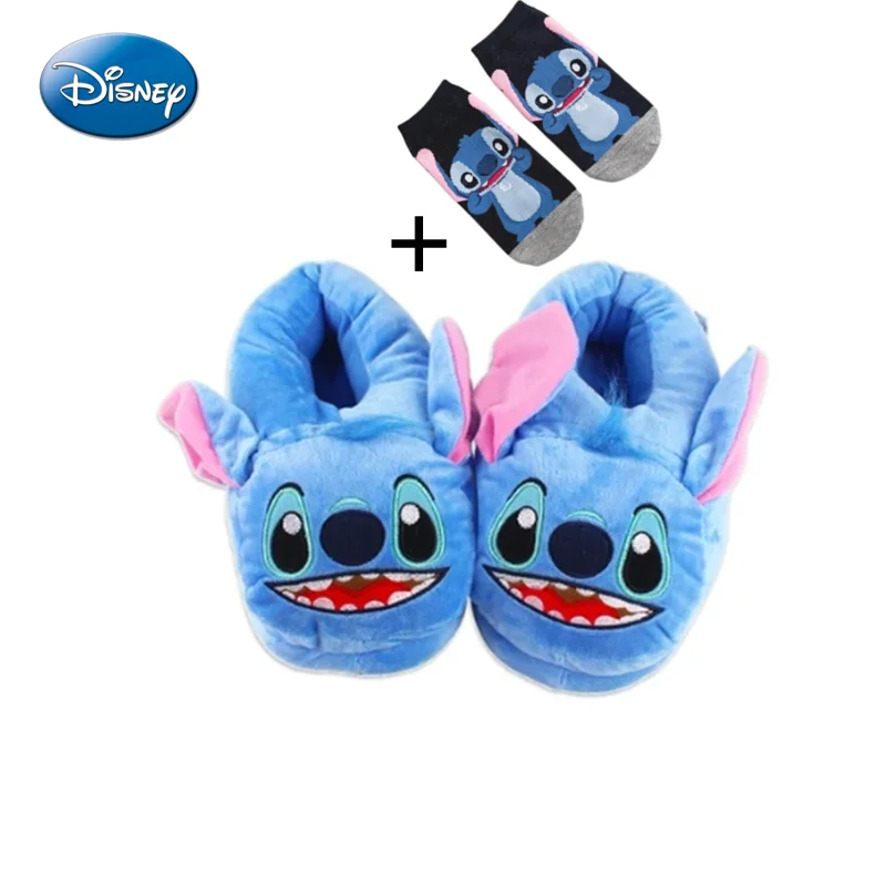 Disney Anime Stitch Cotton Slipper Baby Home Toys Plush Home Slippers Cartoon Kawaii Winter Warm Indoor Shoes Baby Birthday Gift