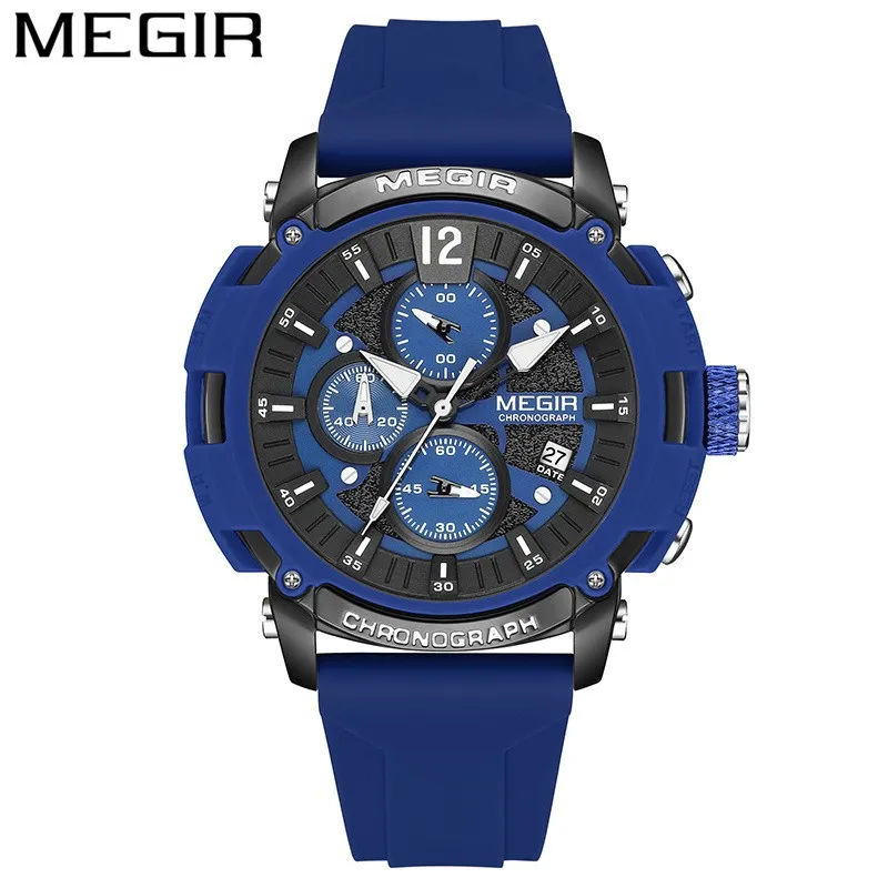 

Fashion Megir Multifunctional Men Chronograph Military Sport Male Clock Brand Luxury Classic Rubber Band Business Man Wristwatch