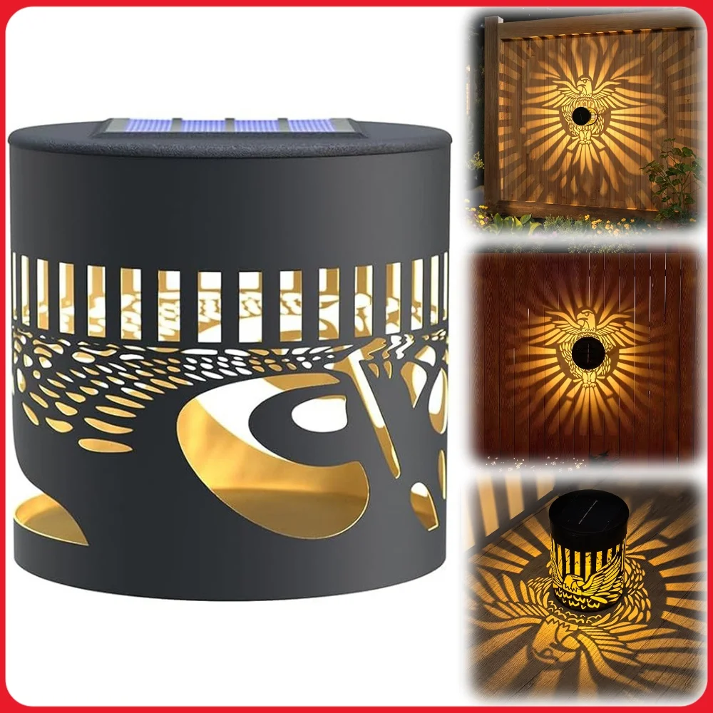 Solar Powered Patriotic Fence Light Waterproof Outdoor Iron Eagle Wall Mounted Lamp for Garden Post Patio Backyard Yards Decor