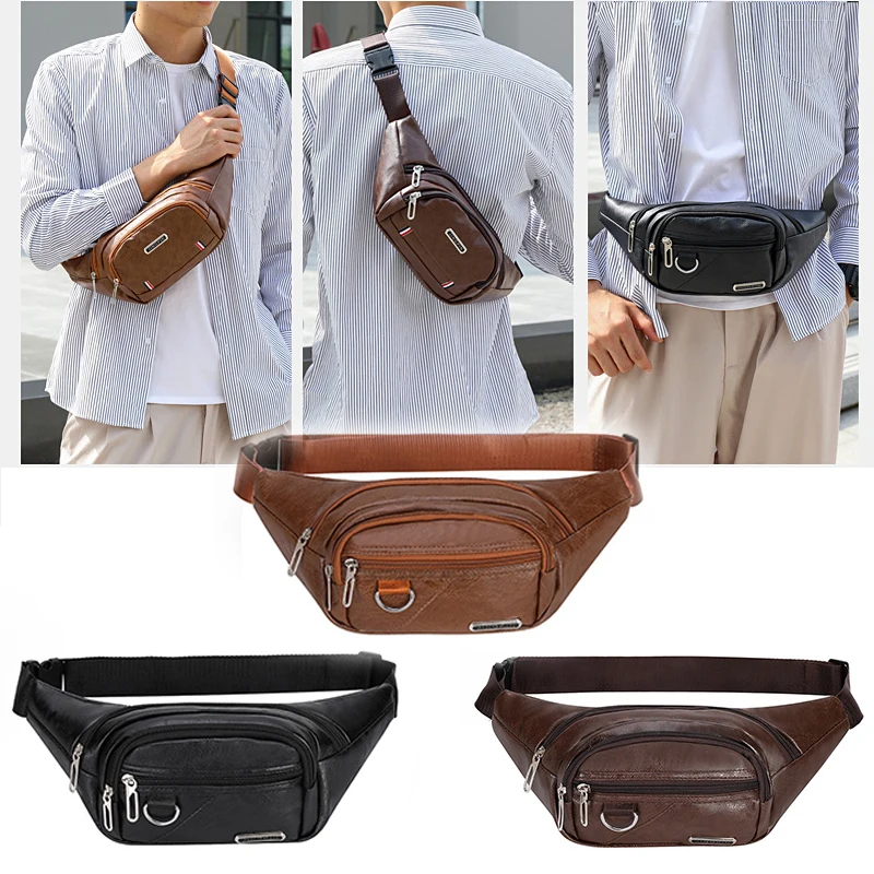 

Genuine Leather Fanny Pack/Waist Bag/Organizer with Adjustable Belt, Multiple Pockets Waist Pack Crossbody Chest Bag for Men