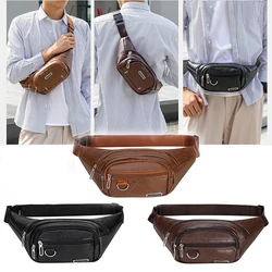 Couro genuíno Fanny Pack, saco de cintura, cinto ajustável, vários bolsos, bolsa de peito crossbody, organizador para homens