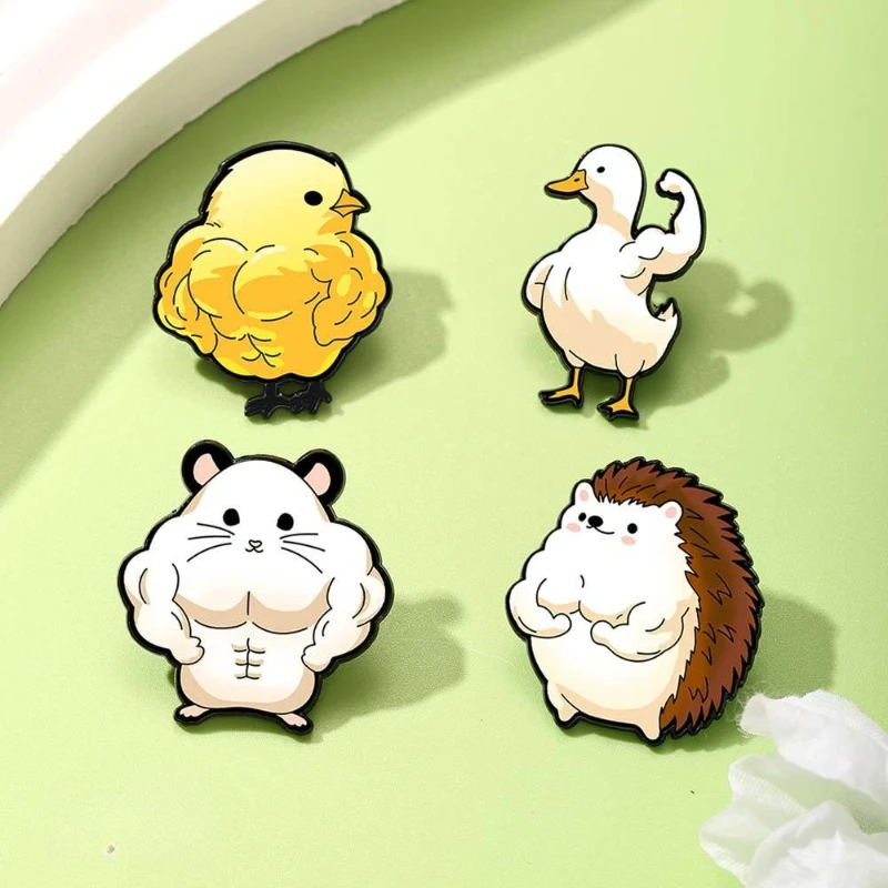 New Hot Funny Chicken Duck Hamster Hedgehog Metal Brooch  Animal Fitness Muscle Accessories Badge Pin DIY Clothing Bags For Gift