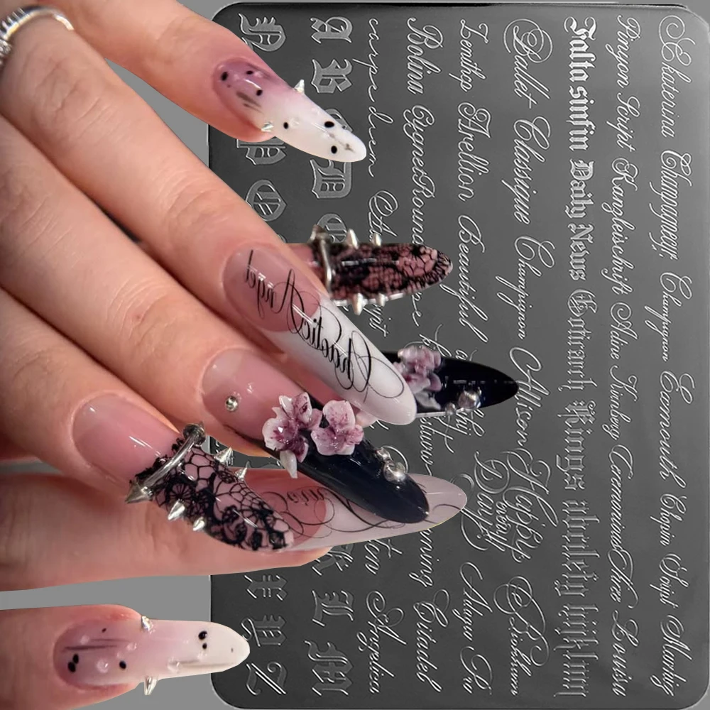 1 Sheets English Letter Lace Alphabet Nail Art Printed Transfer Printing Steel Plate 14.5*9.5cm  Stainless Steel Nail Template