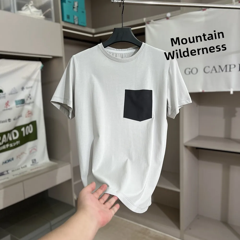 Men's Summer New Ultra-Thin Cotton Sensation Quick-Dry Outdoor Sports Casual Glued Pocket Short-Sleeve T-Shirt Trendy
