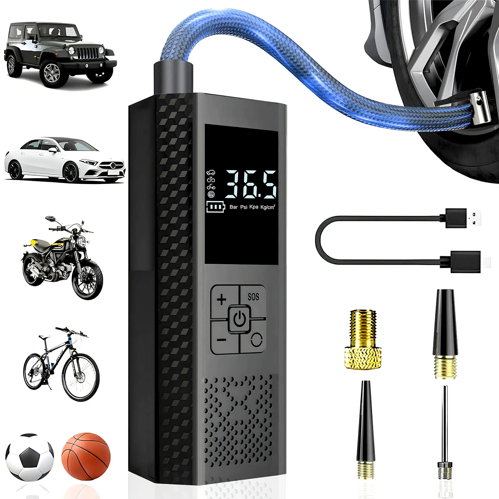 

Cordless Car Tire Inflator Portable Air Compressor, 150 PSI Air Pump with Pressure Gauge, for Bicycle Bikes Motorcycles Balls