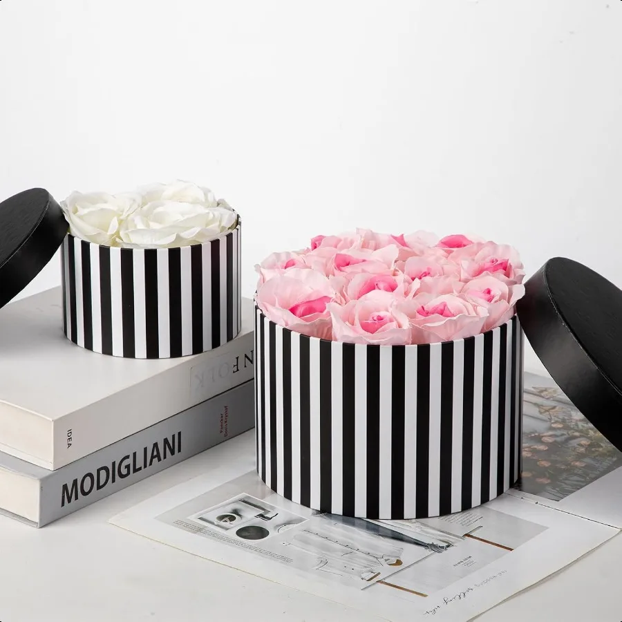 Gift Boxes with Lids for Presents Black and White Striped Round Box for Flower Arrangements Set of 4 Nesting Gift Boxes Bulk fo