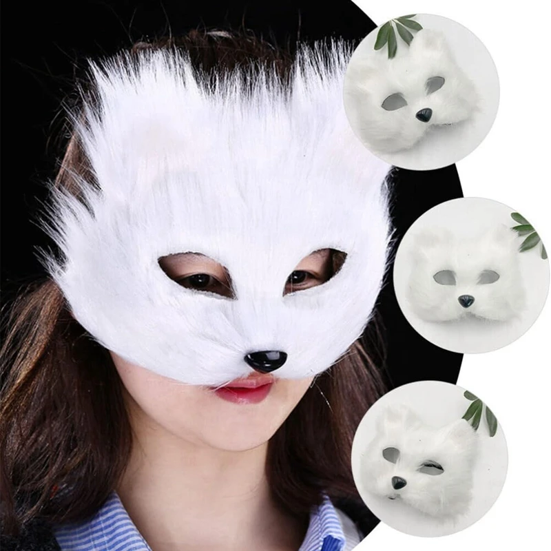 Halloween Cosplay Karneval Party Fuchs Form Gesichtsmaske Kunstpelz Pelztier Katze Haarmaske Maskerade Kopfbedeckung Nachahmung Spielzeug – Detail 6