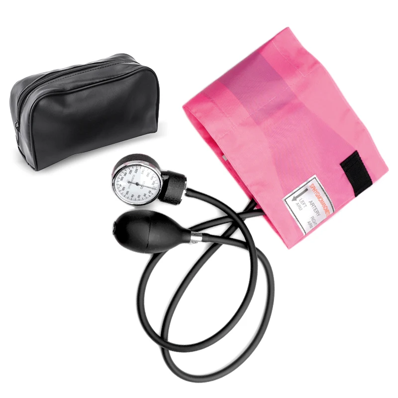 Pink Medical Health Blood Pressure Monitor BP Cuff Manometer Arm Aneroid Sphygmomanometer Gauge Meter Tool with Cute Stethoscope