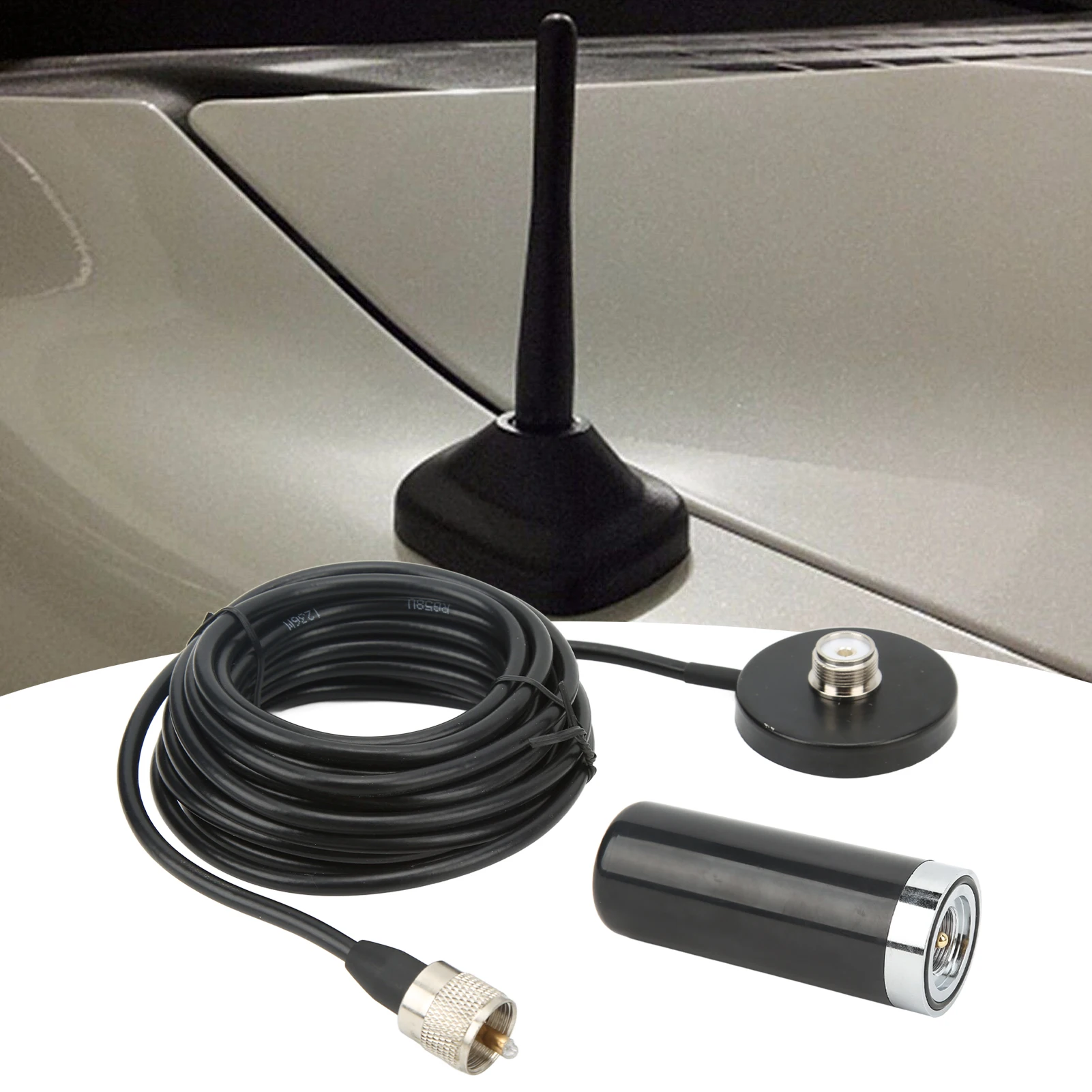 

Car Antenna 136 to 174Mhz 400 to 480Mhz Dual Band Black M Male Feeder Interface ABS Alloy 50W 9cm Length 3.5cm Bottom