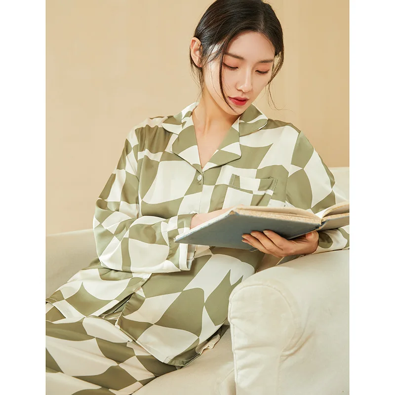 

Lapel Satin Pajamas Set Long Sleeve Home Clothes Sleepwear Button-down Pyjamas Women Shirt&pants Intimate Lingerie Sleep Suit
