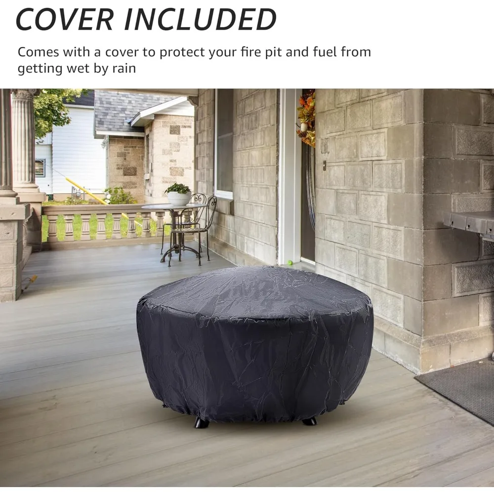 حفرة نار كبيرة مقاس 32 بوصة مع شوايتين، حفرة نار لحرق الخشب في الهواء الطلق مع شبكة طبخ وغطاء لعبة البوكر وغطاء دائري مقاوم للماء f #6