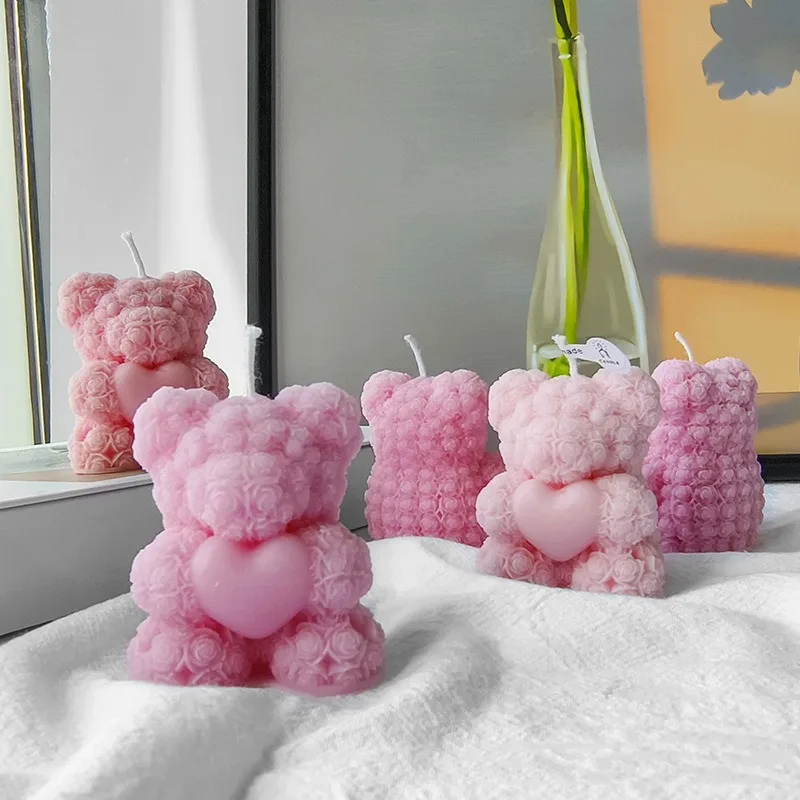 DIY Heart Rose Bear Hand Bear Aromatherapy Candle Mirrored Ornament Silicone Moulds