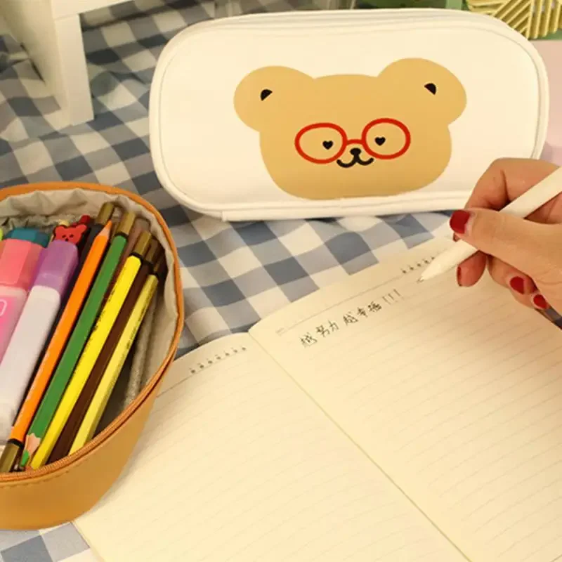 New Pencil Case Creative and Lovely Large Capacity Exquisite Workmanship Fresh Print Students Pencil Box PU Durable Makeup Bags