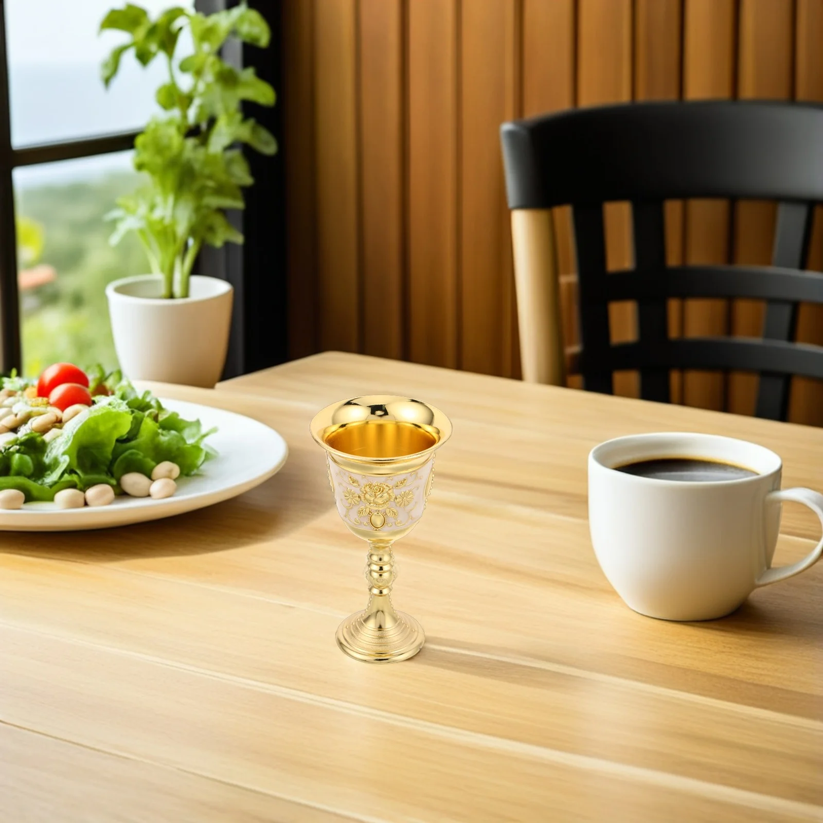 كأس معدني منقوش على شكل كأس مع عزر وردي للنبيذ وكوب حلوى للمياه في العصور الوسطى وعاء شرب للحفلات #4