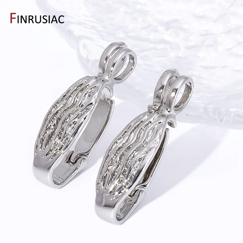 Potenziatore per collana incernierata con onda in ottone placcato rodio, connettore per fermagli a pizzico pendente per forniture per la creazione di collane fai da te