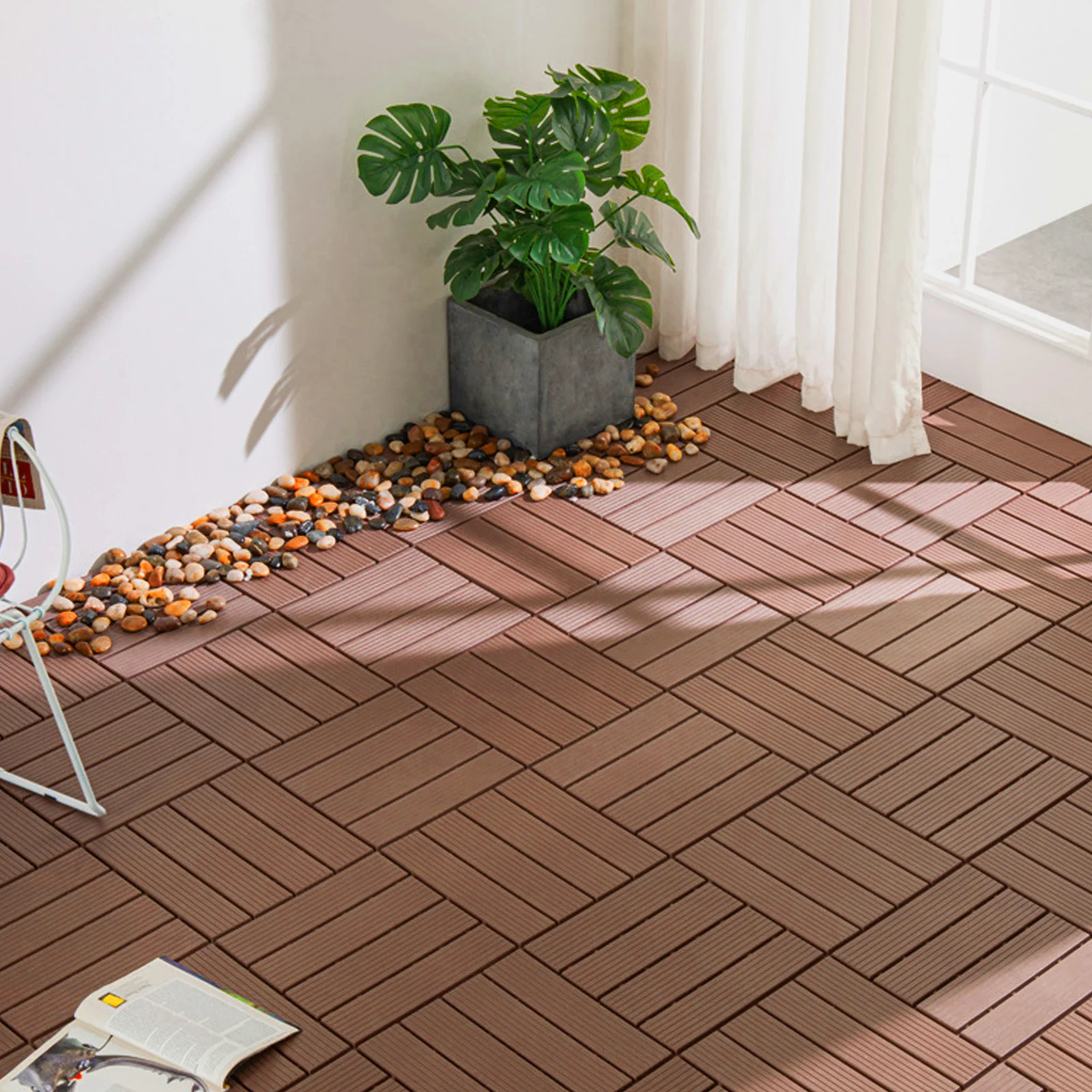 Mosaic Floor Decorative Ceramic Tile Backyard Splicing Plastic Outdoor Practical Wood-Plastic