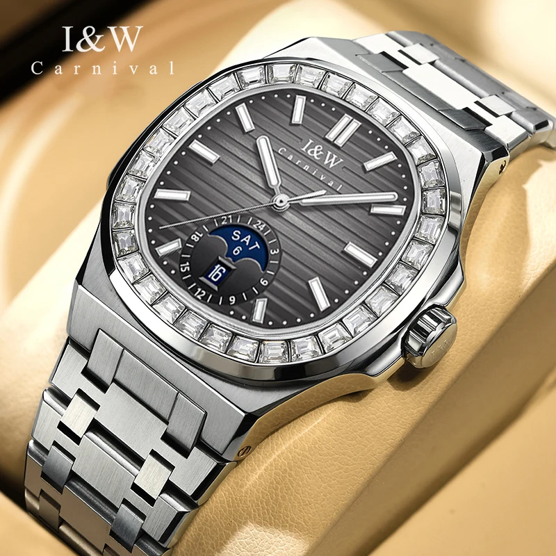 Carnival Brand High-end IW Series Fashion Grey Imported Mechanical Watch for Men Stainless steel 50M Waterproof Luxury Men Watch