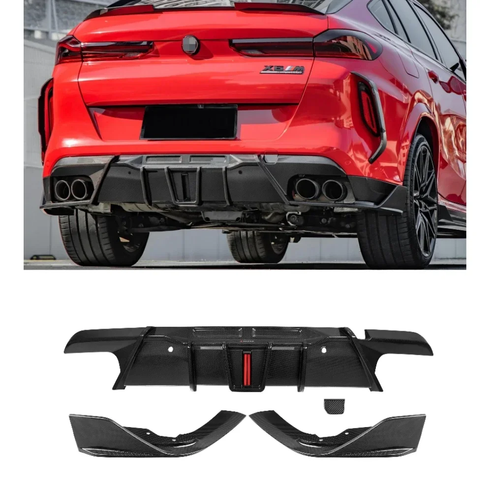 NEW F96 Diffuser Rear Bumper Spliiters Dry Carbon Fiber SQ Style Rear Diffuser 3PCS With LED Light Fit for BMW X6M F96 LCI 2020+