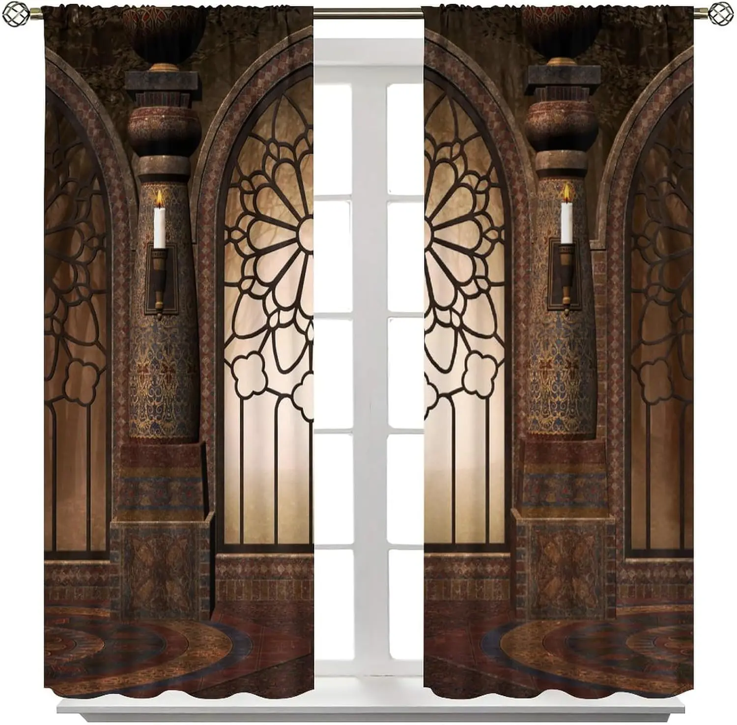 Gothic Curtains,Classical Palace Vintage Medieval Horror Night Prints Blackout Rod Pocket Window Treatments Drapes for Bedroom