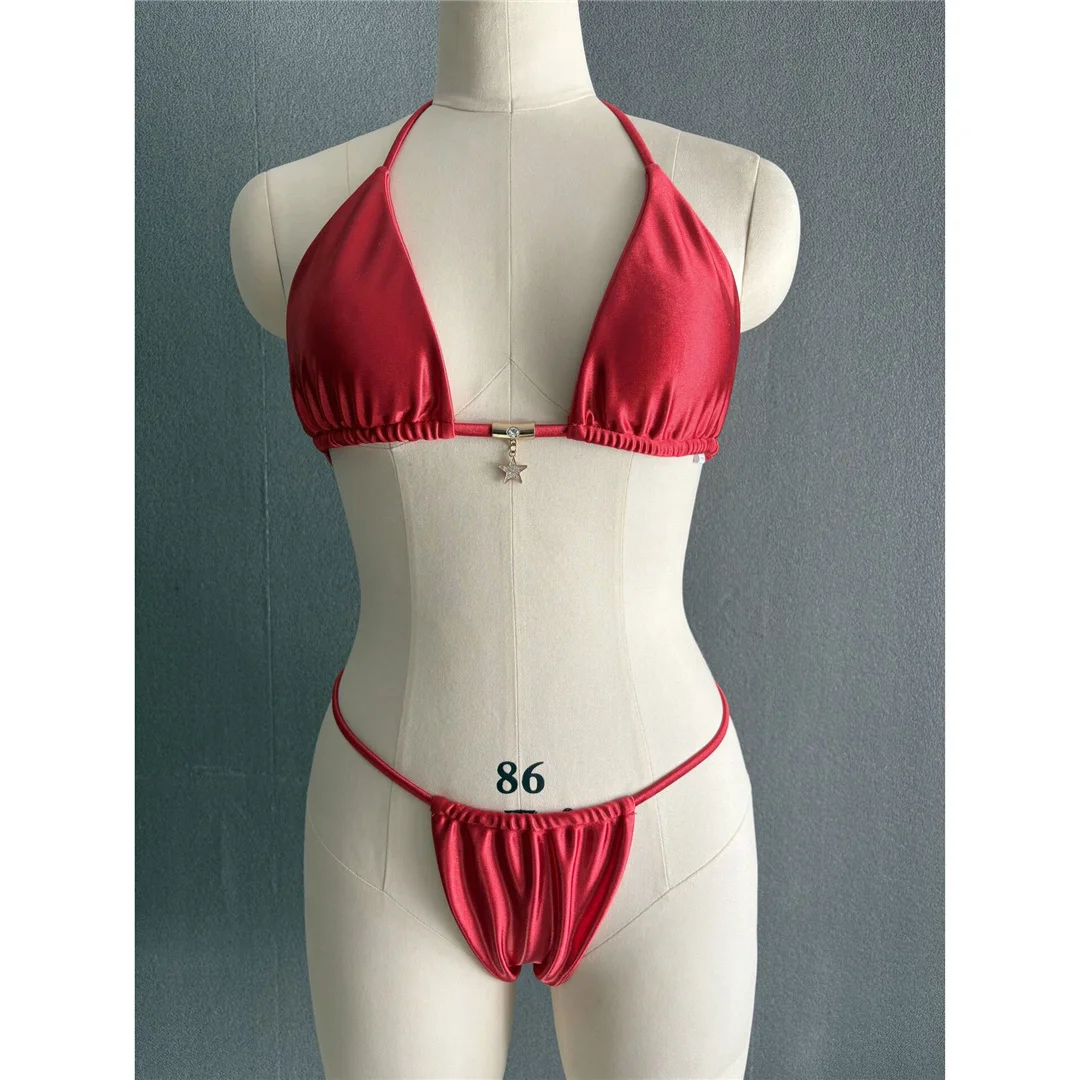 S - XL Neuer, sexy, goldener Bikini mit hohem Beinausschnitt, Damen-Badeanzug, zweiteiliges Bikini-Set, Badebekleidung, Badeanzug, Modell V6192G. – Detail 8