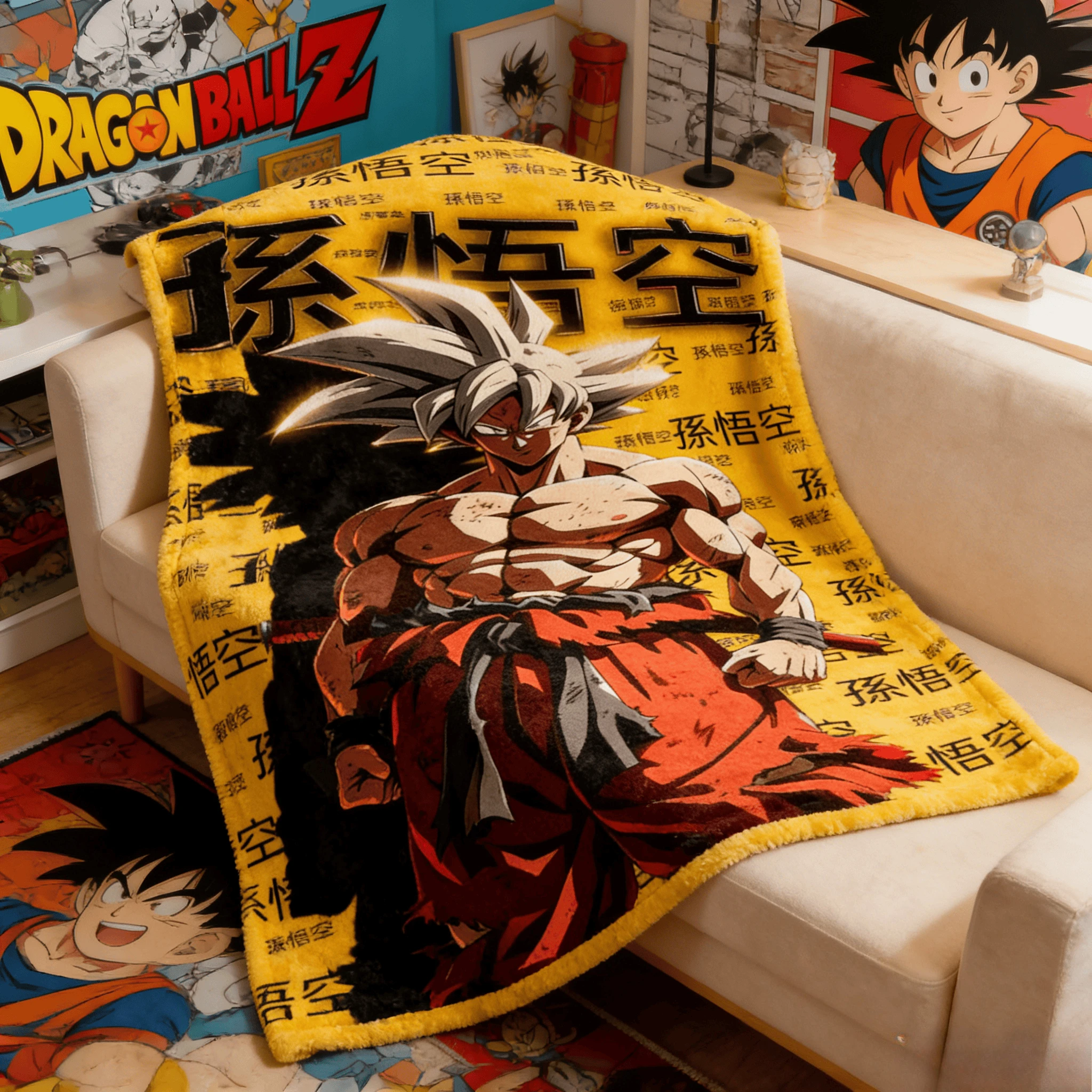 

Dragon Ball Goku Ultra Instinct Fleece Blanket, 3D Printed Soft Warm Flannel Throw Blanket for Bed Sofa Bedroom Living Room